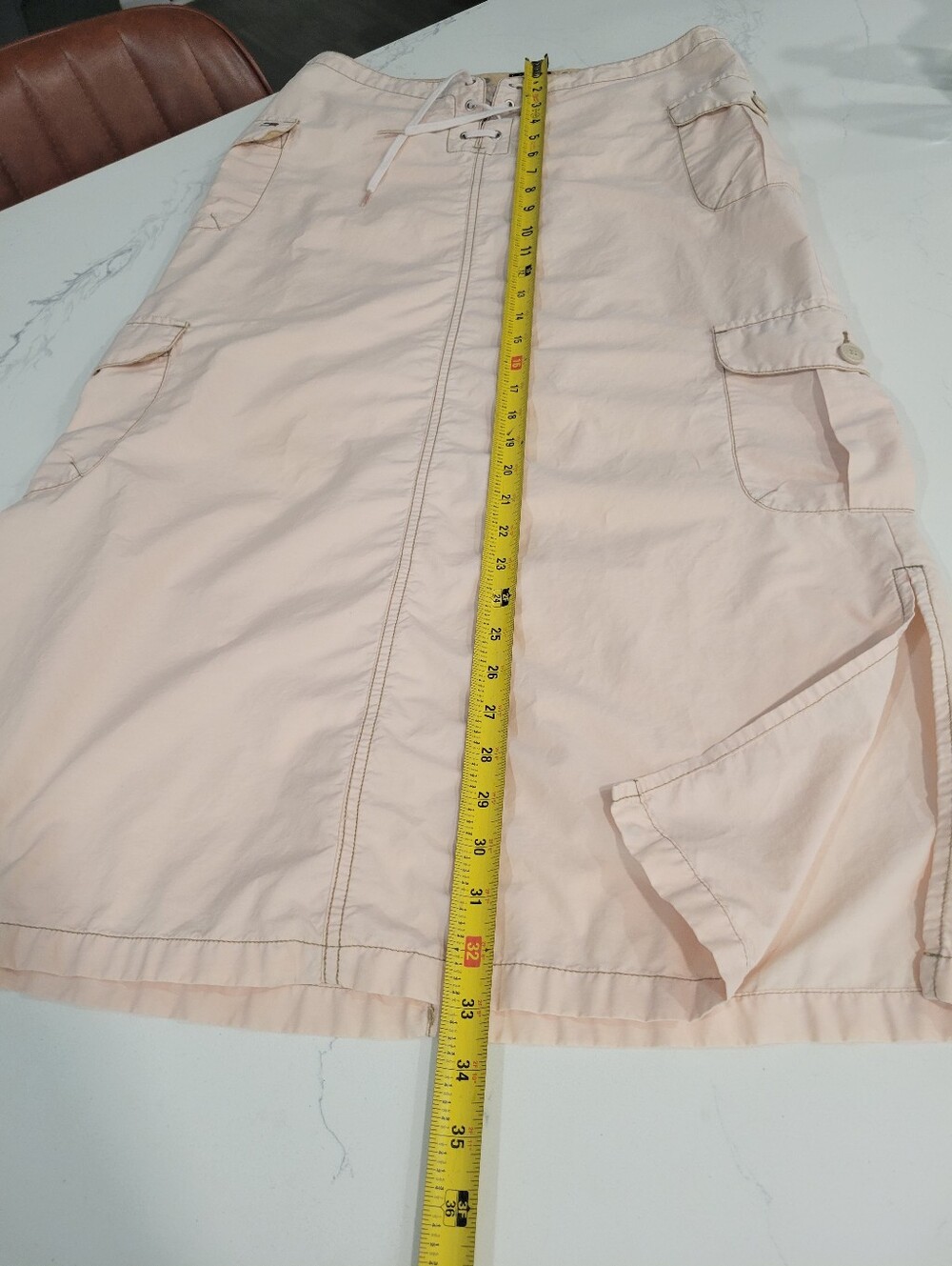 Vintage Y2k Tommy Hilfiger Blush Pink Cargo Low Rise Tie Front Maxi Skirt Size 7 - Picture 10 of 12